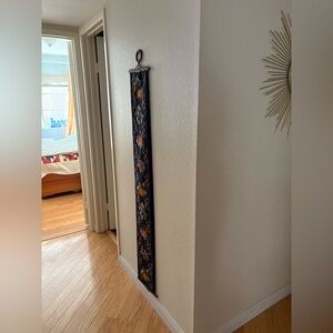 Navy Fruits Floral Embroidered Wall Hanging Vintage Brass Bell Pull tapestry